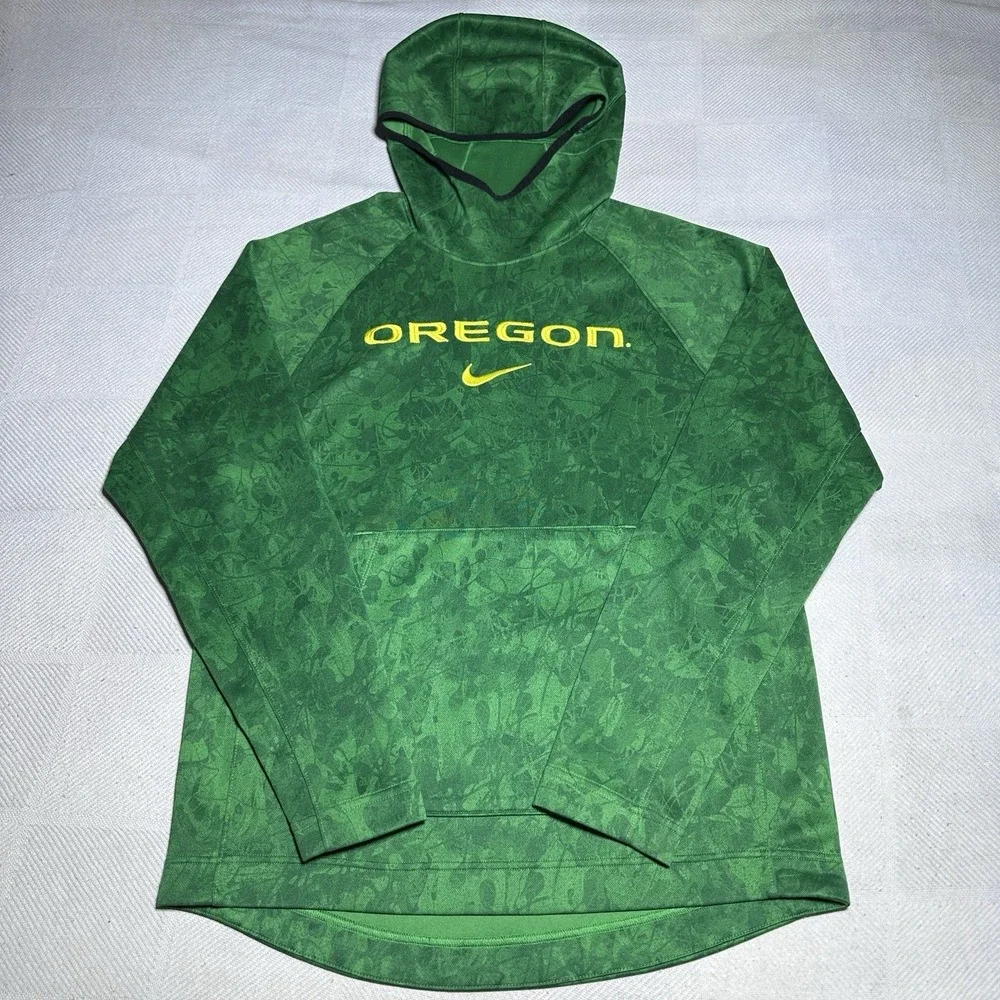 Nike Oregon Ducks Dri-Fit Hoodie Mens Medium Center Swoosh Green‎ Abstract Print